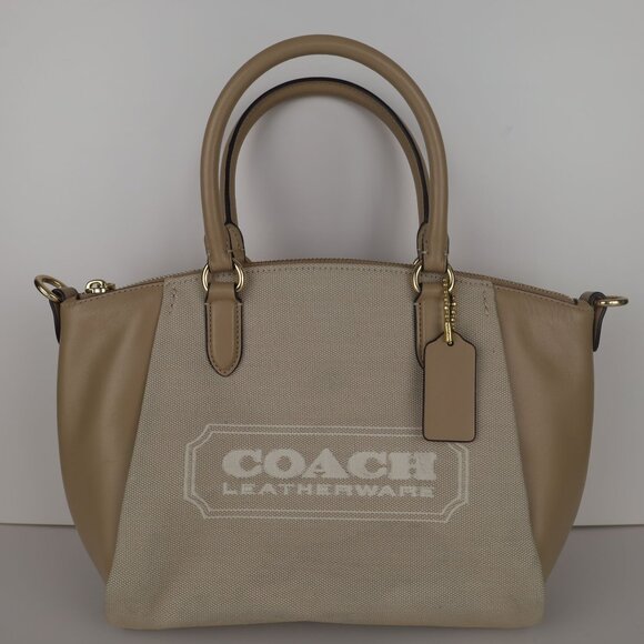 Coach Badge Jacquard Elise Satchel Chalk Taupe - Picture 4 of 16